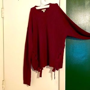 Maroon Lace Up Detail Sweater